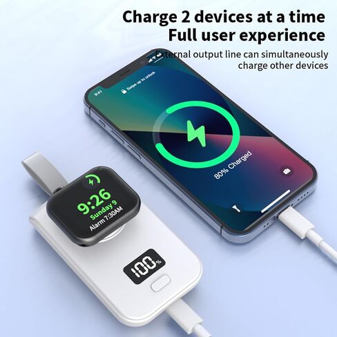 شاحن محمول HUOTO لسلسلة ساعات Apple 9/8/UItra2/UItra/7/6/5/4/3/2/SE/Nik، شاحن iWatch اللاسلكي المغناطيسي بقدرة 2500 مللي أمبير في الساعة، بنك طاقة محمول USB C على شكل سلسلة مفاتيح للسفر هدية لأبيك وأمك in Kuwait