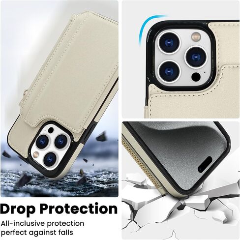 Delidigi for iPhone 14 Pro Max Case Wallet with Card Holder Compatible with Mag-Safe, Flip PU Leather Zipper Pouch Wallet Case for iPhone 14 Pro Max Women, Support Wireless Charging Beige in Saudi Arabia