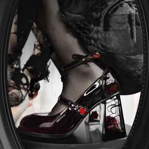 Ulalaza Womens Platform Mary Janes Shoes Sweet Toe Ankle Lolita Gothic Platform Dress Pumps Shoes Chunky Platform Shoes Patent Leather Dress Shoes in Saudi Arabia