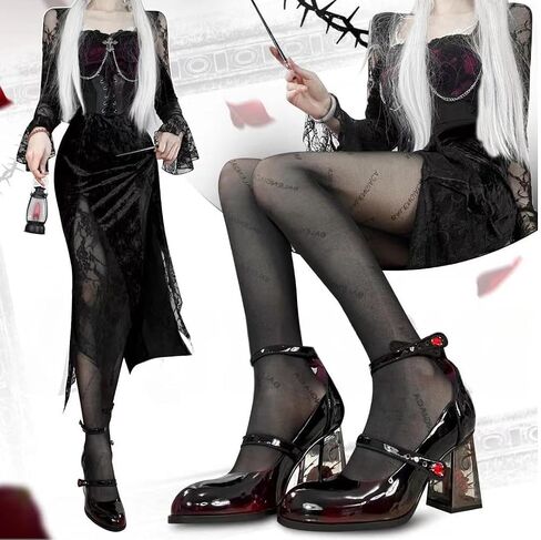 Ulalaza Womens Platform Mary Janes Shoes Sweet Toe Ankle Lolita Gothic Platform Dress Pumps Shoes Chunky Platform Shoes Patent Leather Dress Shoes in Saudi Arabia