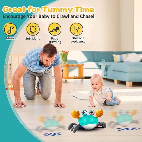 Crawling Crab Baby Toy,Tummy Time Crab Toy for Boy and Girl,Walking Crab Toys with Light and Music USB Charge,Infant Crawling Crab Toy for 3-12 Years Old Walking Toddler, Ideal Gifts for Kids in Saudi Arabia