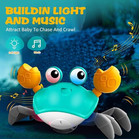 Crawling Crab Baby Toy,Tummy Time Crab Toy for Boy and Girl,Walking Crab Toys with Light and Music USB Charge,Infant Crawling Crab Toy for 3-12 Years Old Walking Toddler, Ideal Gifts for Kids in Saudi Arabia