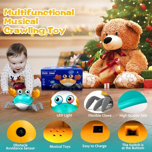 Crawling Crab Baby Toy,Tummy Time Crab Toy for Boy and Girl,Walking Crab Toys with Light and Music USB Charge,Infant Crawling Crab Toy for 3-12 Years Old Walking Toddler, Ideal Gifts for Kids in Saudi Arabia