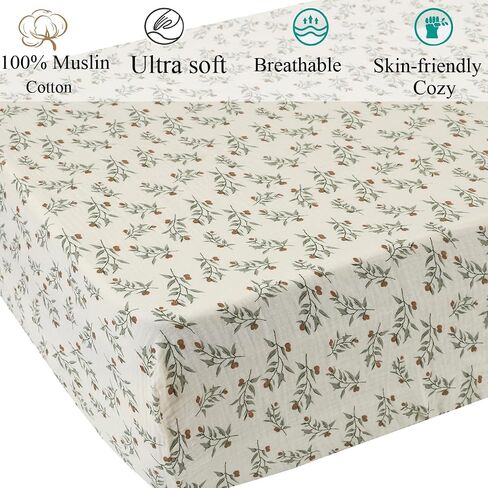 Fadacudan Muslin Fitted Crib Sheet with 4 Pack Muslin Baby Washcloths 12"x 12" Love Rainbow Stras,Cotton Stylish Boho Super Soft for Baby Beige in Saudi Arabia