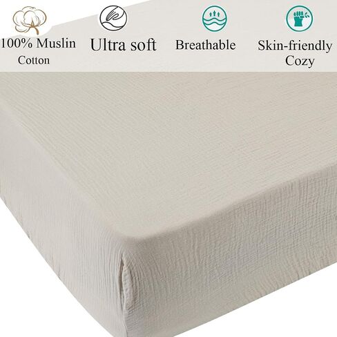 Fadacudan Muslin Fitted Crib Sheet with 4 Pack Muslin Baby Washcloths 12"x 12" Love Rainbow Stras,Cotton Stylish Boho Super Soft for Baby Beige in Saudi Arabia