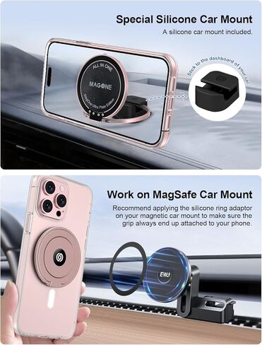 EWA MagOne Ultra (Plate Edition) Phone Grip Stand with Leather Finger Strap, Removable Magnetic Ring Holder Kickstand Loop, Double-Sided Magnetic Accessories for Phone-Black in Kuwait