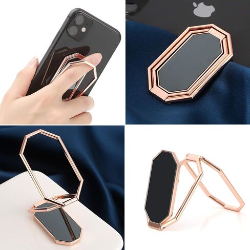 Adjustable Cell Phone Ring Holder Finger Kickstand 360° Rotation Metal Ring Grip Foldable Cell Phone Stand Phone Ring Holder Grip Phone Kickstand Compatible with Magnetic Car Mount (Rose gold) in Saudi Arabia