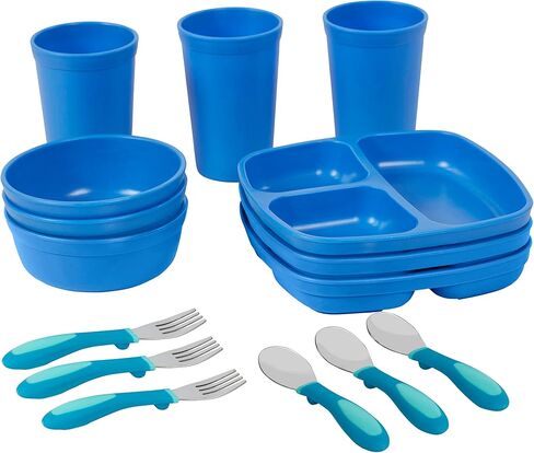 ECR4Kids My First Meal Pal Combo Set, Children's Tableware, Blue, 15-Piece in Saudi Arabia