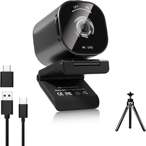 4K Webcam for PC, 4K Autofocus Web Camera with Dual Noise-Canceling Mics, Built-in Privacy Cover, Adjustable Tripod, Plug and Play, USB Webcam for Zoom/Teams/OBS/Meet/Streaming/Video Calling in Saudi Arabia