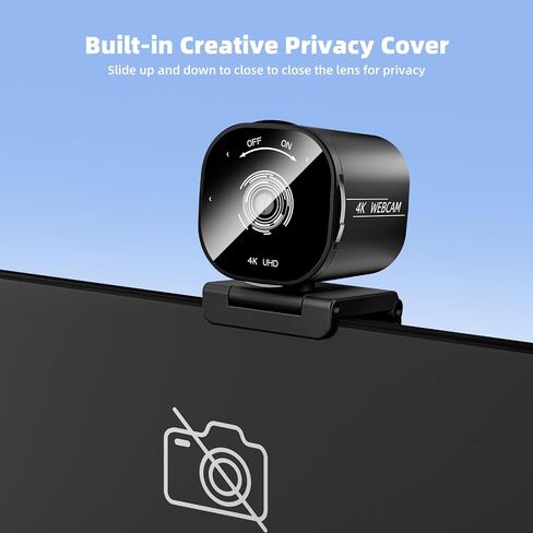 4K Webcam for PC, 4K Autofocus Web Camera with Dual Noise-Canceling Mics, Built-in Privacy Cover, Adjustable Tripod, Plug and Play, USB Webcam for Zoom/Teams/OBS/Meet/Streaming/Video Calling in Saudi Arabia