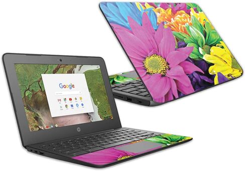 MightySkins Skin Compatible with HP Chromebook 11 G6 11.6" (2018) - Blue Flowers | Protective, Durable, and Unique Vinyl Decal wrap Cover | Easy to Apply, Remove, and Change Styles | Made in The USA in Saudi Arabia