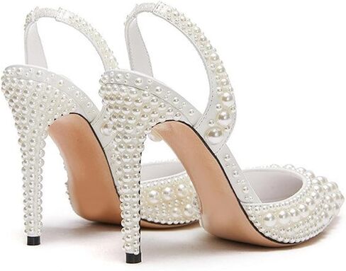 Goolita Pearl Slingback Heels for Women, Pointed Closed Toe Slip On Heeled Sandals Stiletto Heel Evening Bridal Shoes for Wedding in Saudi Arabia