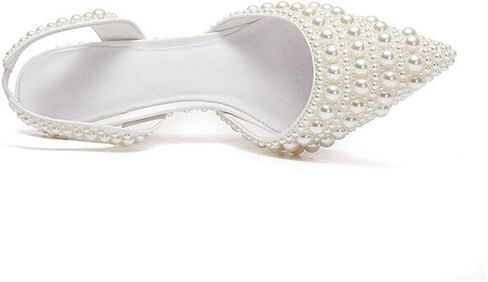 Goolita Pearl Slingback Heels for Women, Pointed Closed Toe Slip On Heeled Sandals Stiletto Heel Evening Bridal Shoes for Wedding in Saudi Arabia