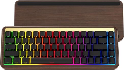 XVX M68 Retro Gaming Keyboard with Walnut Wood, 60% Percent Gasket Mechanical Keyboard, Pre-lubed POM Switches Creamy Gaming Keyboard, Hot Swappable Custom Keyboard, RGB Backlit, Cherry Profile in Saudi Arabia