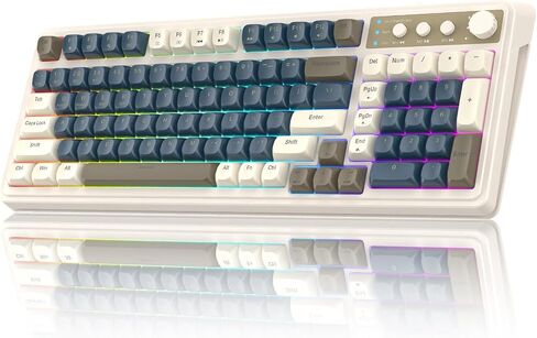 لوحة مفاتيح ألعاب AULA 99 مفتاحًا، بلوتوث ثلاثي الوضع/2.4 جيجا هرتز/USB-C لوحة مفاتيح كريمية قديمة مع لوحة أرقام بإضاءة خلفية RGB، مقبض وسائط لوحة مفاتيح كمبيوتر غشائية قابلة للبرمجة لأجهزة MAC Xbox PC Gamer - أزرق in Kuwait