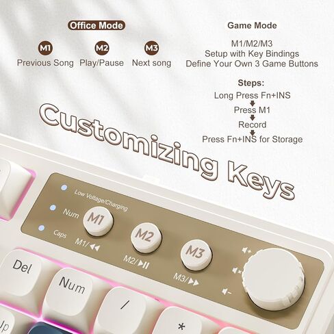 لوحة مفاتيح ألعاب AULA 99 مفتاحًا، بلوتوث ثلاثي الوضع/2.4 جيجا هرتز/USB-C لوحة مفاتيح كريمية قديمة مع لوحة أرقام بإضاءة خلفية RGB، مقبض وسائط لوحة مفاتيح كمبيوتر غشائية قابلة للبرمجة لأجهزة MAC Xbox PC Gamer - أزرق in Kuwait