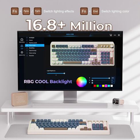 لوحة مفاتيح ألعاب AULA 99 مفتاحًا، بلوتوث ثلاثي الوضع/2.4 جيجا هرتز/USB-C لوحة مفاتيح كريمية قديمة مع لوحة أرقام بإضاءة خلفية RGB، مقبض وسائط لوحة مفاتيح كمبيوتر غشائية قابلة للبرمجة لأجهزة MAC Xbox PC Gamer - أزرق in Kuwait