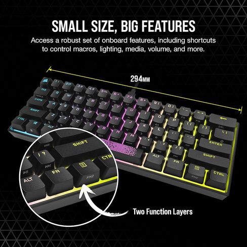 لوحة مفاتيح الألعاب الميكانيكية Corsair K65 RGB Mini 60% - مفاتيح ميكانيكية Cherry MX Brown - إضاءة خلفية RGB قابلة للتخصيص لكل مفتاح - كابل USB من النوع C قابل للفصل - تخطيط QWERTY NA - أسود (متجدد) in Saudi Arabia