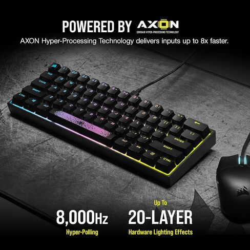 لوحة مفاتيح الألعاب الميكانيكية Corsair K65 RGB Mini 60% - مفاتيح ميكانيكية Cherry MX Brown - إضاءة خلفية RGB قابلة للتخصيص لكل مفتاح - كابل USB من النوع C قابل للفصل - تخطيط QWERTY NA - أسود (متجدد) in Saudi Arabia