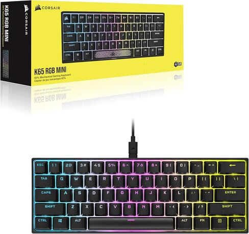 لوحة مفاتيح الألعاب الميكانيكية Corsair K65 RGB Mini 60% - مفاتيح ميكانيكية Cherry MX Brown - إضاءة خلفية RGB قابلة للتخصيص لكل مفتاح - كابل USB من النوع C قابل للفصل - تخطيط QWERTY NA - أسود (متجدد) in Saudi Arabia