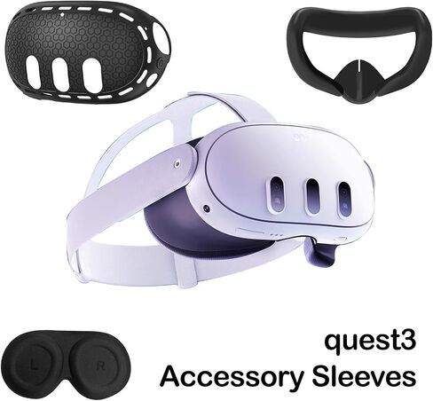 7 in 1 Silicone Cover Compatible with Meta/Oculus Quest 3 Accessories, VR Silicone Headset Controller Shell, Eyes, Face, Touch Controller Grip Case & Lens Cover-Black in Saudi Arabia