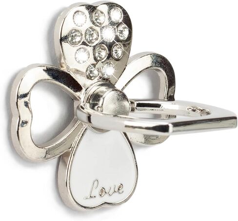 [عبوتان] حامل حلقي للهاتف الخلوي Lucky Four Leaf Clover، مسند بحلقة إصبع يدور 360 درجة مع مقبض هاتف معدني مصقول لتركيب السيارة المغناطيسي، ملحقات الهواتف الذكية (فضية) in Saudi Arabia