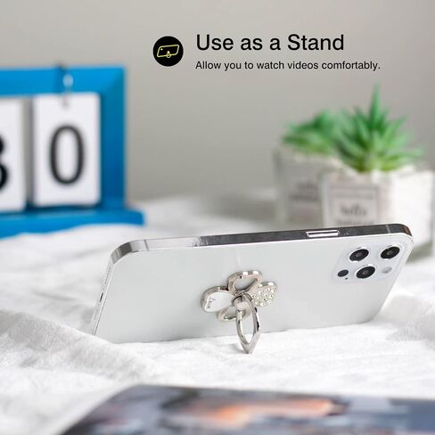 [عبوتان] حامل حلقي للهاتف الخلوي Lucky Four Leaf Clover، مسند بحلقة إصبع يدور 360 درجة مع مقبض هاتف معدني مصقول لتركيب السيارة المغناطيسي، ملحقات الهواتف الذكية (فضية) in Saudi Arabia