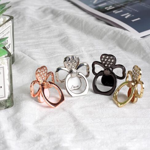 [عبوتان] حامل حلقي للهاتف الخلوي Lucky Four Leaf Clover، مسند بحلقة إصبع يدور 360 درجة مع مقبض هاتف معدني مصقول لتركيب السيارة المغناطيسي، ملحقات الهواتف الذكية (فضية) in Saudi Arabia