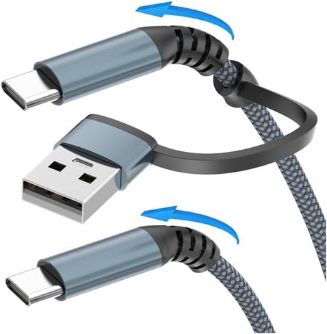 كابل بيانات 6.6 قدم 100 واط USB C إلى C USB A إلى C كابل مجدول من النايلون متوافق مع iPhone 13 12 11 Pro Max XR XS X 8 7 6 Plus SE iPad والمزيد in Saudi Arabia