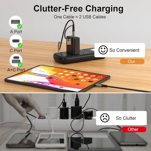 كابل بيانات 6.6 قدم 100 واط USB C إلى C USB A إلى C كابل مجدول من النايلون متوافق مع iPhone 13 12 11 Pro Max XR XS X 8 7 6 Plus SE iPad والمزيد in Saudi Arabia