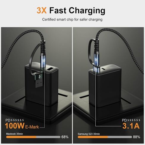 كابل بيانات 6.6 قدم 100 واط USB C إلى C USB A إلى C كابل مجدول من النايلون متوافق مع iPhone 13 12 11 Pro Max XR XS X 8 7 6 Plus SE iPad والمزيد in Saudi Arabia