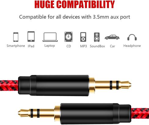 كابل Aux 3.5 ملم بطول 15 قدم، كابل صوت LiuTian 3.5 ملم ذكر إلى ذكر كابل AUX لسماعات الرأس، وأجهزة iPod، وiPhone، وiPad، وستريو المنزل/السيارة والمزيد. in Kuwait