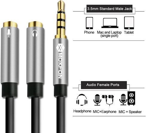 Headphone Y Splitter Mic and Audio Combo Adapter Female to Male 3.5mm PC Headset Extension Cable for PS4,Tablet, Laptop,Phone and More 3.9 Inch (Black) in Saudi Arabia