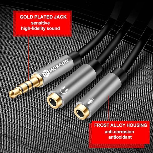 Headphone Y Splitter Mic and Audio Combo Adapter Female to Male 3.5mm PC Headset Extension Cable for PS4,Tablet, Laptop,Phone and More 3.9 Inch (Black) in Saudi Arabia