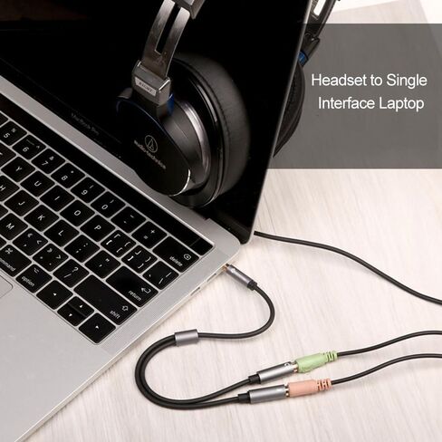 Headphone Y Splitter Mic and Audio Combo Adapter Female to Male 3.5mm PC Headset Extension Cable for PS4,Tablet, Laptop,Phone and More 3.9 Inch (Black) in Saudi Arabia