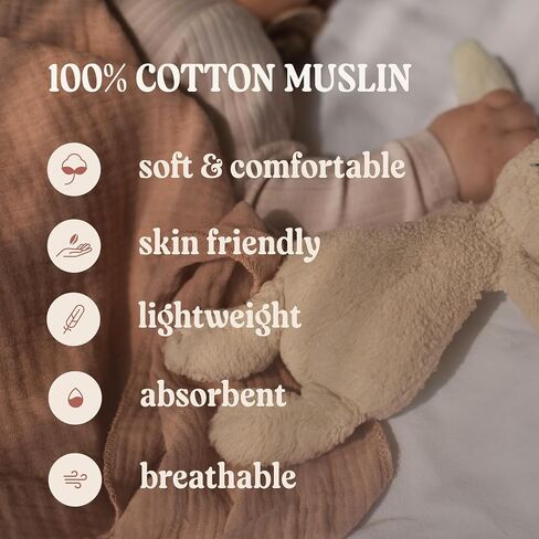 MOONIES 12-Pack Muslin Baby Set: 6 Muslin Bibs, 4 Muslin Burp Cloths & 2 Muslin Swaddle Blankets for Boys & Girls in Saudi Arabia