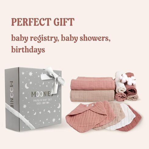 MOONIES 12-Pack Muslin Baby Set: 6 Muslin Bibs, 4 Muslin Burp Cloths & 2 Muslin Swaddle Blankets for Boys & Girls in Saudi Arabia