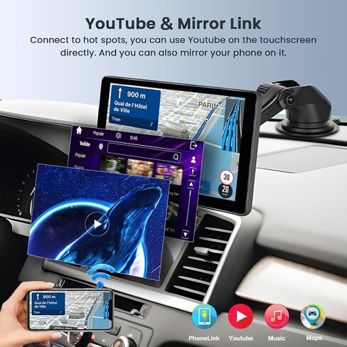 10.1 Inch Wireless Apple Carplay Portable Car Radio Touch Screen GPS Navigation for Car, Android Auto Car Play Screen with YouTube Mirror Link Bluetooth Backup Camera FM AUX in Saudi Arabia