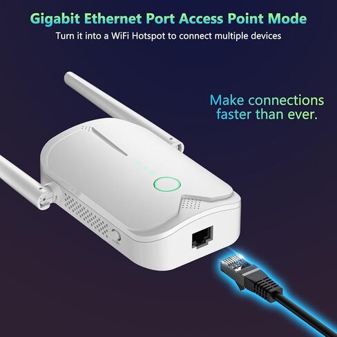 معزز إشارة موسع WiFi يصل إلى 5000 قدم مربع وأكثر من 50 جهازًا، موسع نطاق WiFi، مكرر الإنترنت اللاسلكي، مضخم صوت طويل المدى مع منفذ إيثرنت، إعداد مفتاح واحد، نقطة وصول، متوافق مع Alexa in Kuwait