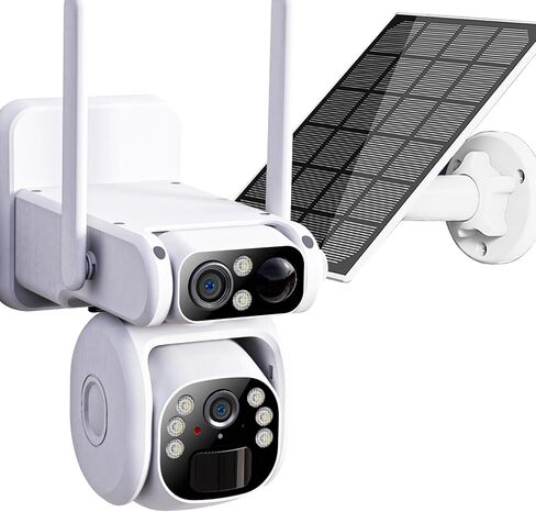 كاميرا أمان تعمل بالطاقة الشمسية منخفضة الطاقة 4G في الهواء الطلق، 2K بدون واي فاي، كاميرات أمنية مزدوجة العدسات لأمن المنزل، كاميرات نقاش ثنائية الاتجاه مع كشف حركة PIR، رؤية ليلية ملونة، IP66 (أسود) in Kuwait