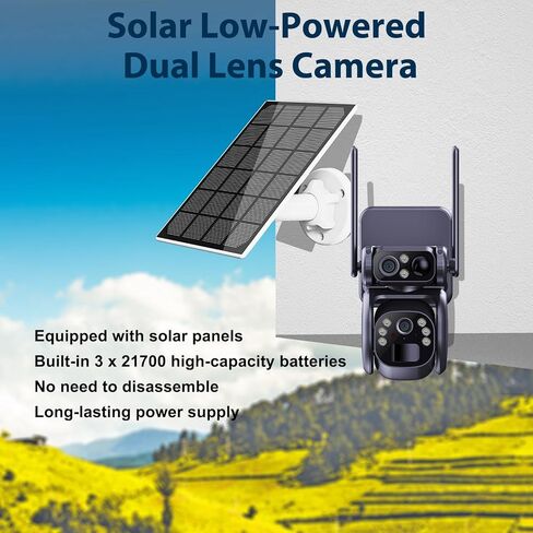 4G Low-Powered Solar Security Camera Outdoor, 2K No WiFi Dual Lens Linkage Security Cameras for Home Security, 2-Way Talk Cameras with PIR Motion Detection, Color Night Vision, IP66 (Black) in Saudi Arabia