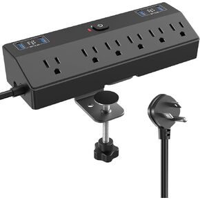 40W Fast Charging Station, Desk Clamp Power Strip, JXGUCAT Removable Desk Clamp Mount Power Strip Surge Protector, 2 USB-C Ports, 6 AC Outlets and 10ft Cord, Fits 1.8" Tabletop Edge