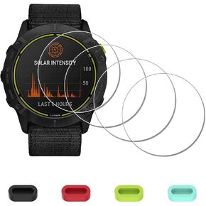 [4 Pack] Screen Protector for Garmin Enduro Ultraperformance Multisport GPS Smartwatch + Silicone Anti-dust Plugs Tempered Glass Anti-Scratch Bubble-Free Easy Installation