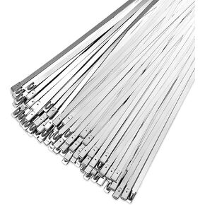 304 Stainless Steel Self-Locking Zip Ties with a 4.6mm x 300mm 100 pieces of Heavy-Duty, for Outdoor Use, Fences, and Exhaust Wrap