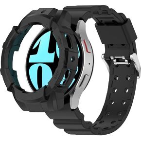 for Galaxy Watch 6 40MM Protective Case Cover, TPU Protective Case Cover Shell with Silicone Replacement Wrist Watch Band Strap for Samsung Galaxy Watch 6 40MM(40mm Black)