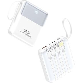 Portable Charger with Built-in Cable, 12000mAh 22.5W Fast Charging USB C Battery Pack, Cell Phone Power Bank LED Display for iPhone 15 14 Samsung Galaxy S23 Google Pixel Android Tablet