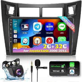 Roinvou 2+32G Android CarPlay Stereo for 2006-2011 Toyota Yaris, 9'' Touch Screen in-Dash GPS Navigation with Built-in Wireless CarPlay Android Auto Support Mirror Link BT RDS AHD DSP