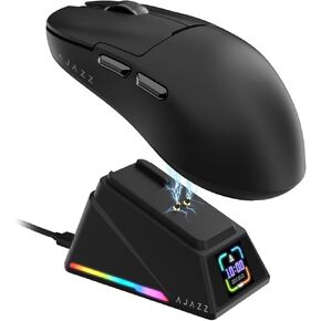 A.JAZZ AJ159APEX 8Khz Wireless Gaming Mouse Ultralight 56g with Magnetic Screen Charging Dock 42000DPI PAW3950 Sensor Tri Mode BT/2.4Ghz/Type-c Wired Programmable for Esport FPS PC Mac Gamer(Black)