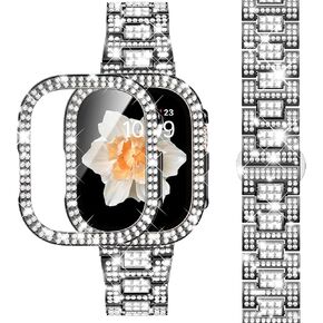Dsytom Bling Stylish Bands Compatible with Apple Watch Band 45mm 44mm 42mm 41mm 40mm 38mm for Women, Cute Metal Jewelry Wristband Strap with Protective Case for iWatch Band Series 9 8 7 6 5 4 3 2 1 SE SE2