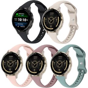 5 عبوات من أحزمة الساعات السيليكون النحيفة المتوافقة مع Garmin Venu 3S /Vivoactive 4S /Venu 2S / Vivomove 3S، 18 ملم رقيقة وناعمة وضيقة رياضية بديلة لسوار المعصم Garmin Forerunner 255s/265S